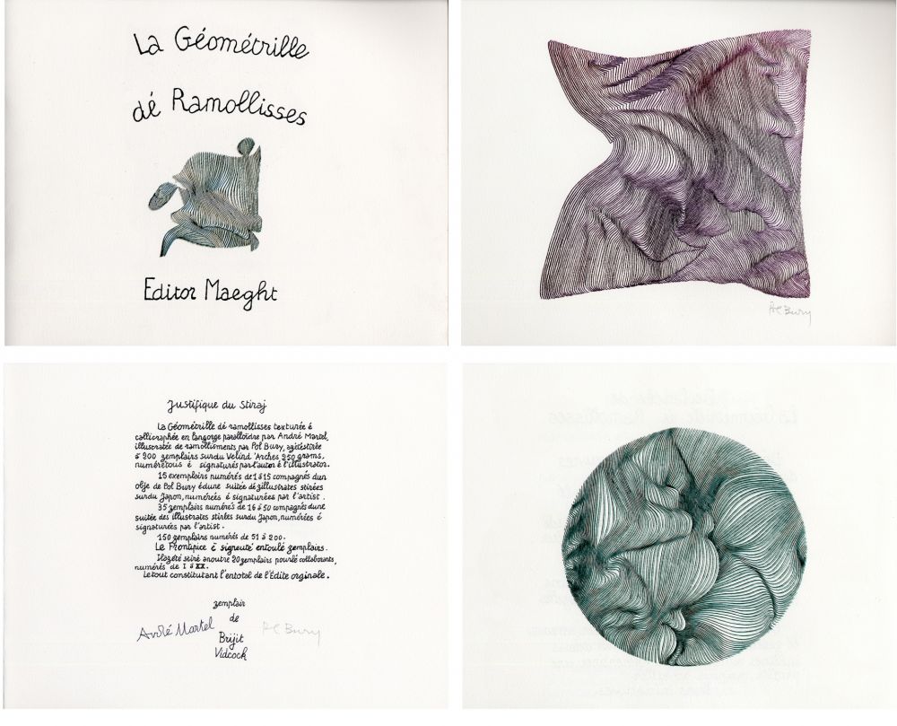Libro Illustrato Bury - André MARTEL : LA GÉOMÉTRILLE DÉ RAMOLLISSES. Textures paralloïdes d'André Martel vec dé mollimages de Pol Bury (1975)