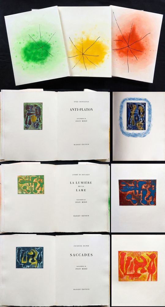 Libro Illustrato Miró - ANTI-PLATON - LA LUMIÈRE DE LA LAME - SACCADES. 3 volumes. 24 EAUX-FORTES (1962).