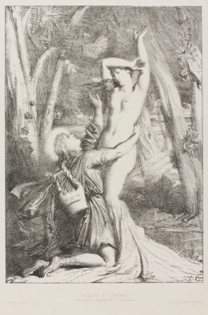 Litografia Chassériau - Apollon et Daphne
