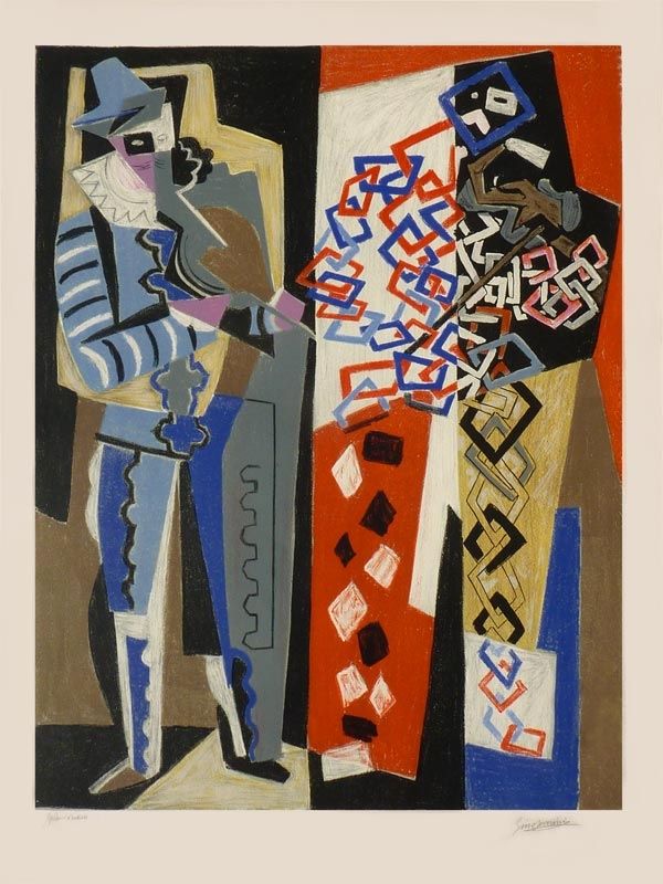 Litografia Severini - Arlecchino e Pedrolino