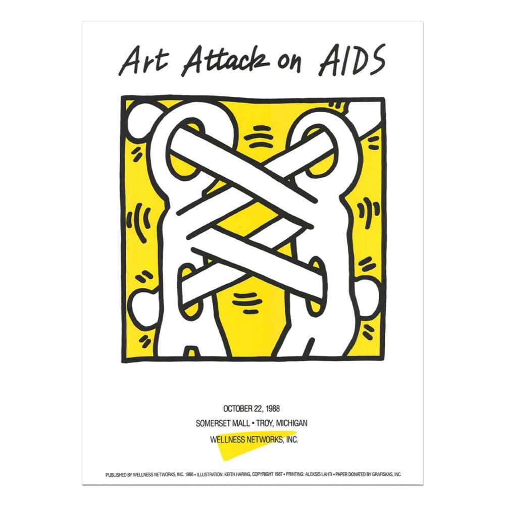 Serigrafia Haring - Art Attack on Aids Vintage Poster
