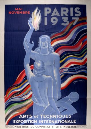 Litografia Cappiello - Arts et techniques, Exposition Internationale Paris 1937.