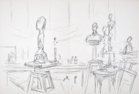Litografia Giacometti - Atelier et sculptures, 1961