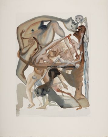Incisione Su Legno Dali - Au bord du 7ème Bolge, 1963