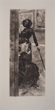 Incisione Degas - Au Louvre, la peinture, Mary Cassatt