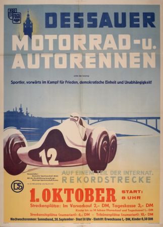 Litografia Anonyme - Automobilia Racing Poster (Motorrad-U Autorennen), 1950 - Large lithograph!