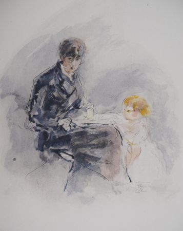 Litografia Morisot - Autoportrait avec sa fille