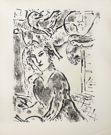 Litografia Chagall - Autoportrait à la fenêtre