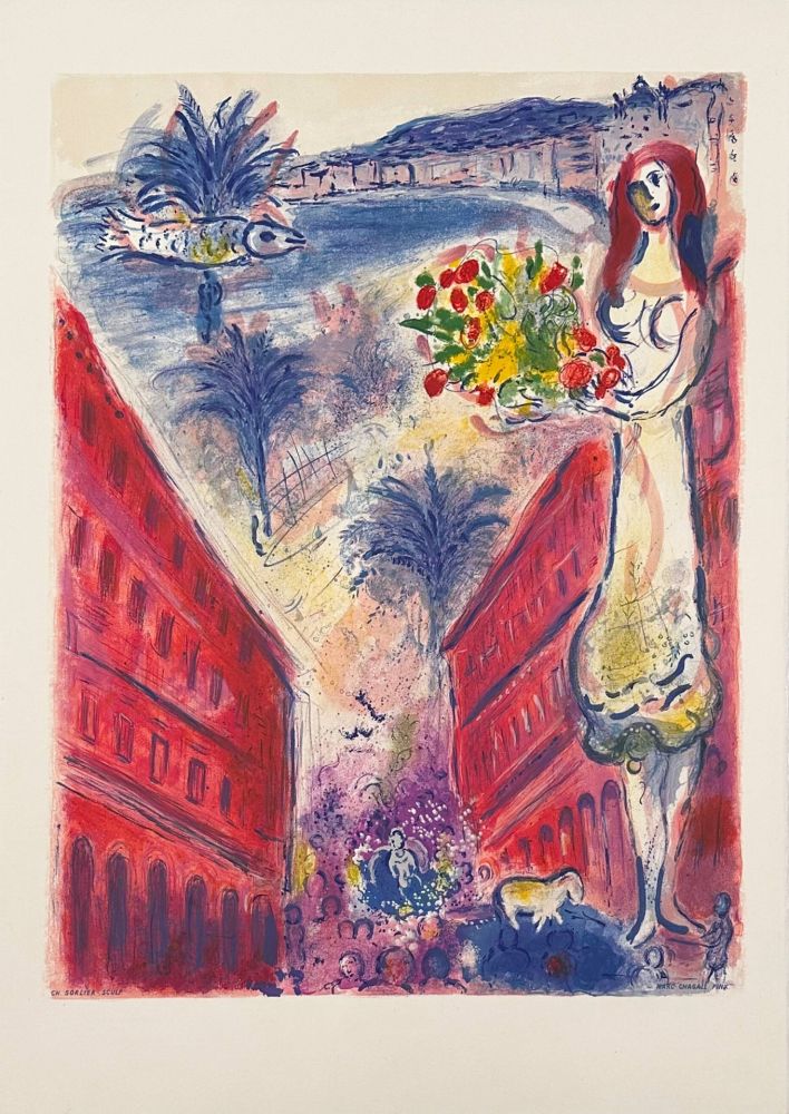 Litografia Chagall - Avenue de la victoire à Nice