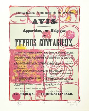 Litografia Alechinsky - Avis de typhus