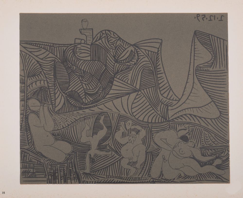 Linoincisione Picasso (After) - Bacchanale au hibou, 1962