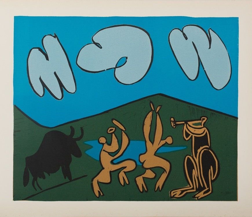 Linoincisione Picasso - Bacchanale au taureau noir