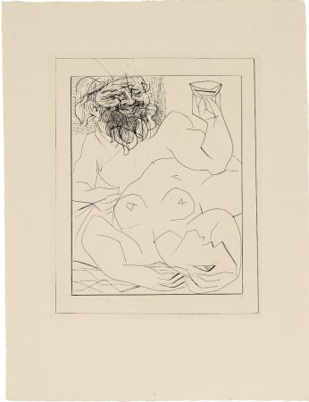 Incisione Picasso - Bacchus et femme nue étendue