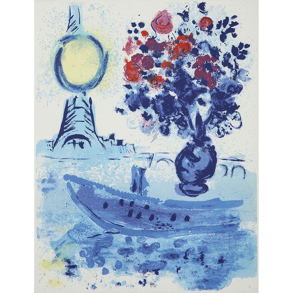Litografia Chagall - Bateau Mouche Au Bouquet