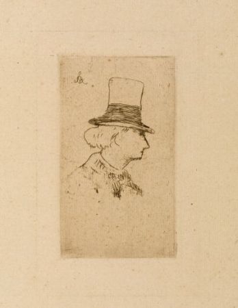 Acquaforte Manet - Baudelaire de profile en chapeau II
