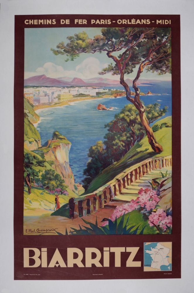 Litografia Champseix - Biarritz, Chemins de fer Paris-Orléans-Midi, 1935