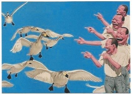 Serigrafia Minjun - Big swans