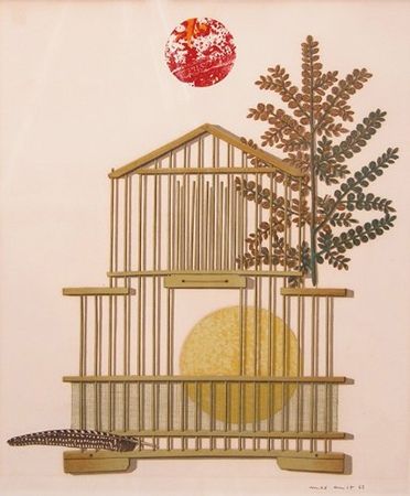 Litografia Ernst - Bird Cage, Feather, Branch and Sun