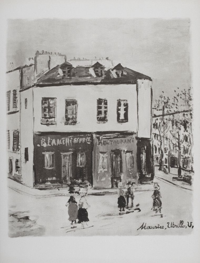 Litografia Utrillo - Blanchisserie et restaurant, Montmartre, 1950