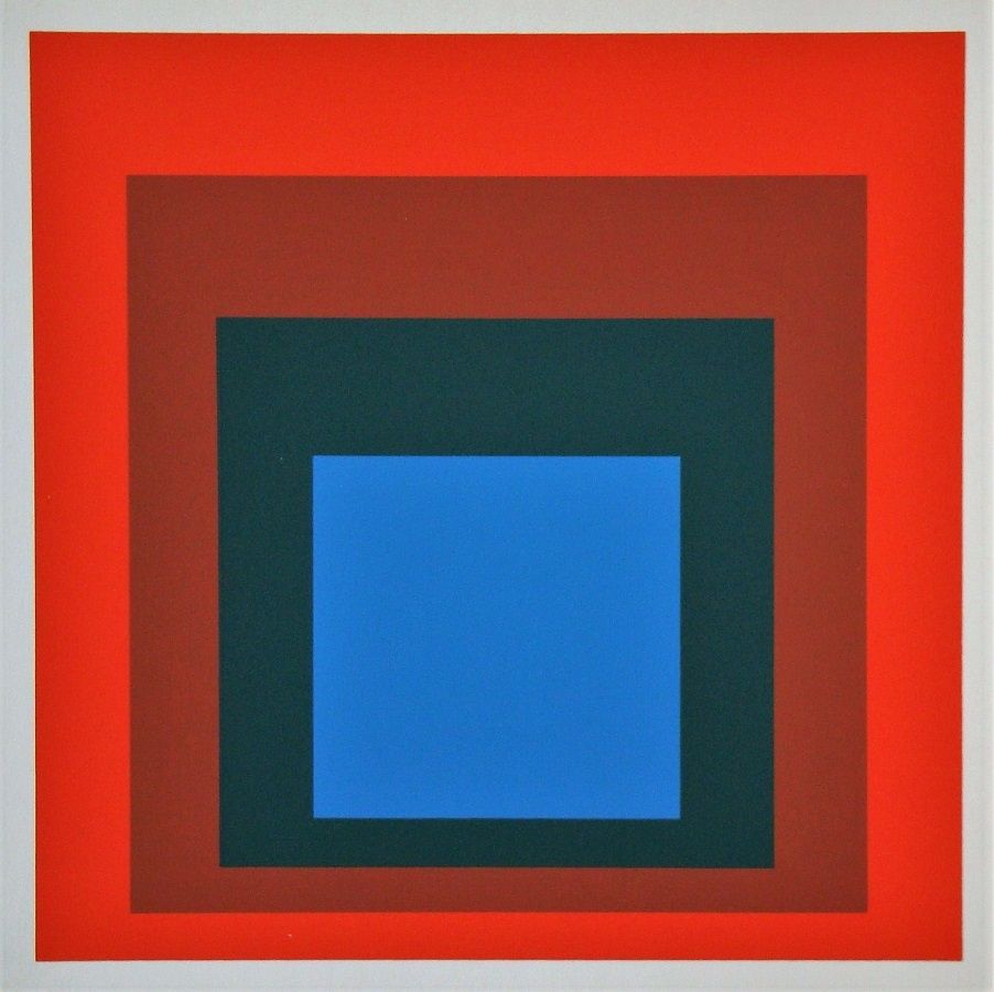 Serigrafia Albers - Blue+darkgreen with 2 reds, 1955