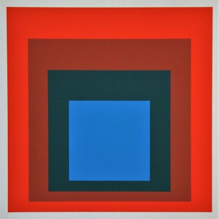 Serigrafia Albers - Blue+darkgreen with 2 reds, 1955