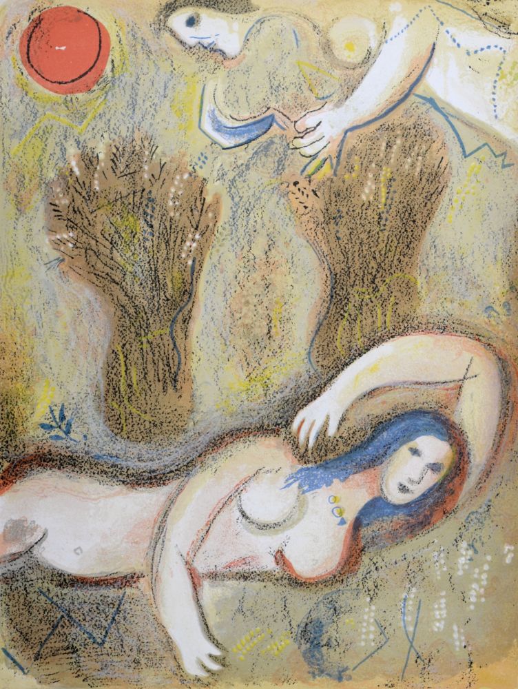 Litografia Chagall - Booz se réveille et voit Ruth à ses pieds, 1960