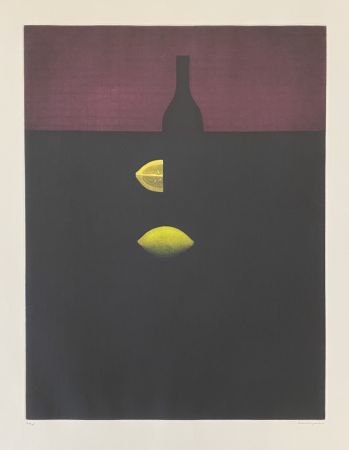 Maniera Nera Hamaguchi - Bottles with Lemon and Red Wall