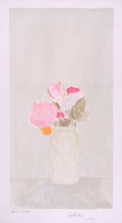 Litografia Cathelin - Bouquet de roses au fond gris - Bouquet of roses on a grey background