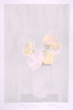 Litografia Cathelin - Bouquet rose au fond gris - Pink bouquet on a grey background