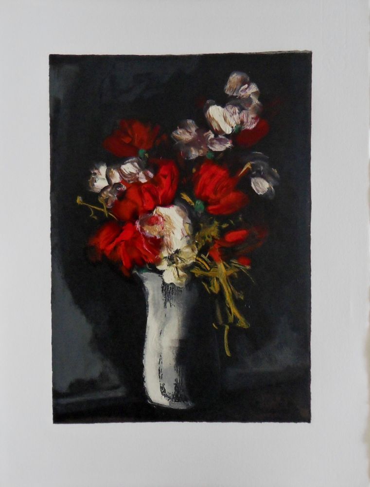 Incisione Su Legno Vlaminck - Bouquet rouge et blanc