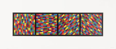 Linoincisione Lewitt - Broken Color Bands in Four Directions