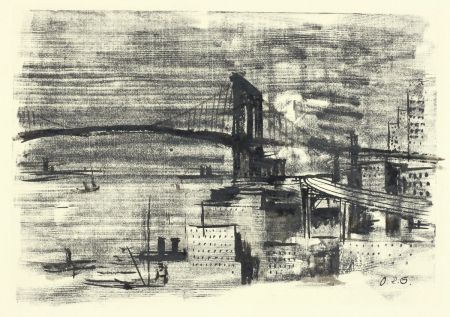 Incisione Su Legno Schatz - Brooklyn Bridge