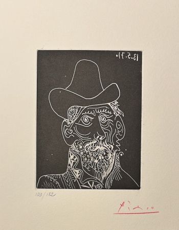 Acquatinta Picasso - Buste d' homme barbu au chapeau