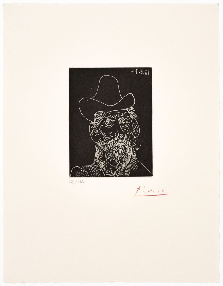 Acquatinta Picasso - Buste d'homme barbu au chapeau