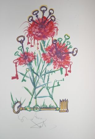 Litografia Dali - Carnation Keys (surrealistic flowers)