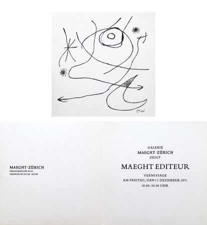 Non Tecnico Miró - Carton d'invitation pour une exposition Miró à la Galerie Maeght-Zürich. 1971.