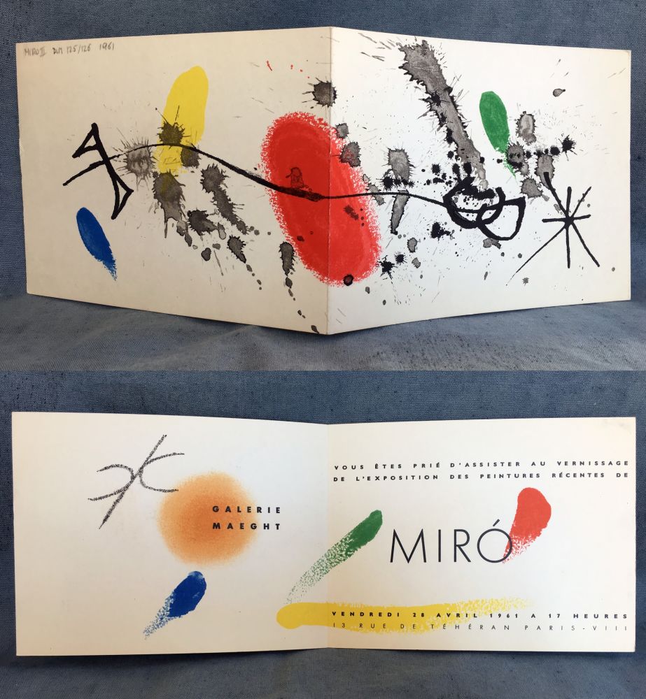 Litografia Miró - Carton d'invitation pour une exposition Miró à la Galerie Maeght. 1961.