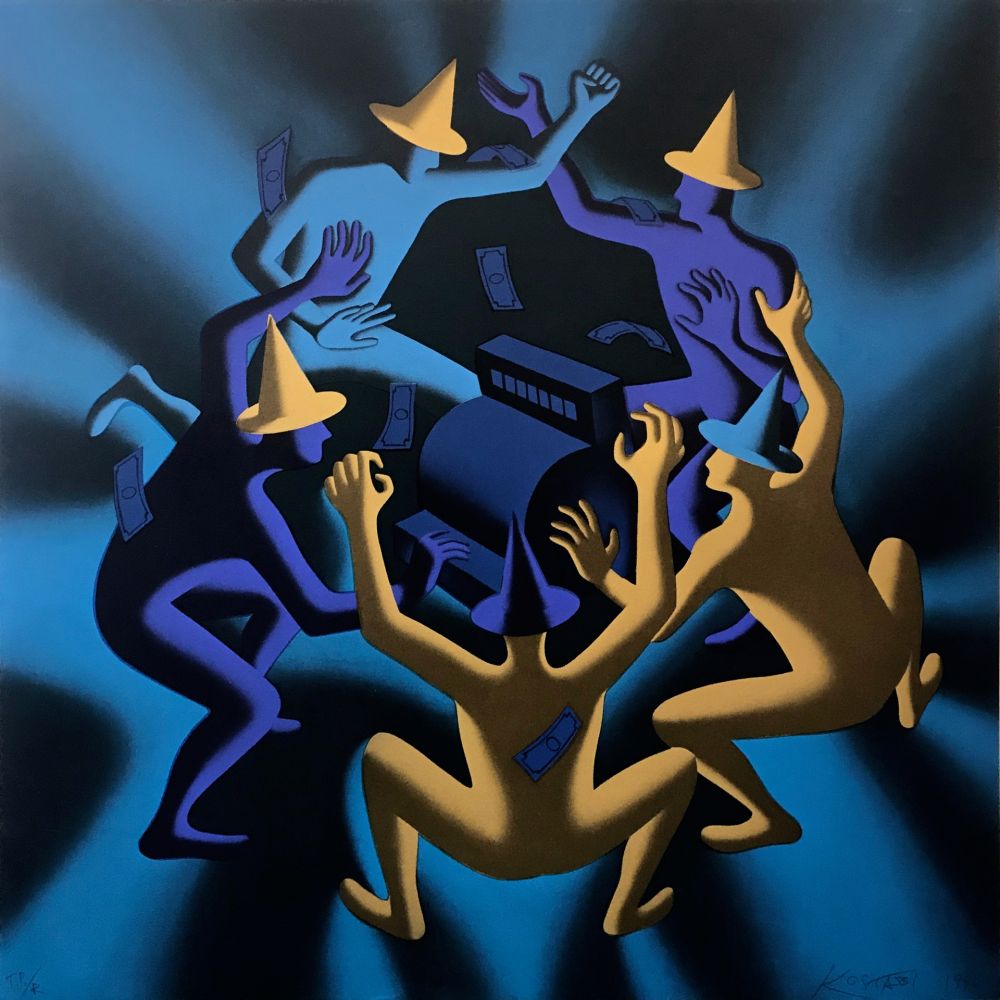 Serigrafia Kostabi - CASH DANCE (BLUE)