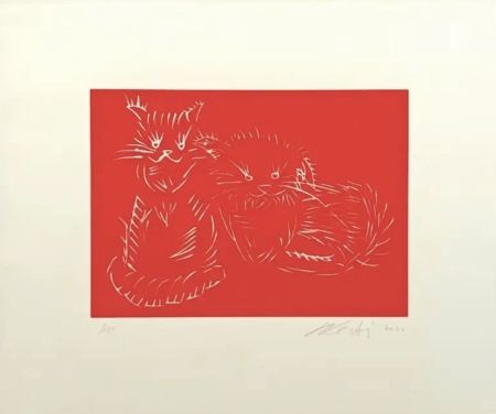 Serigrafia Ai - Cats, red