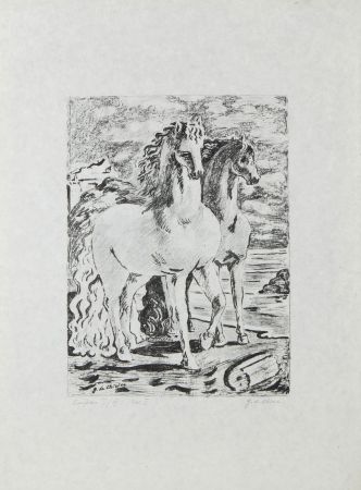 Litografia De Chirico - Cavalli Antichi