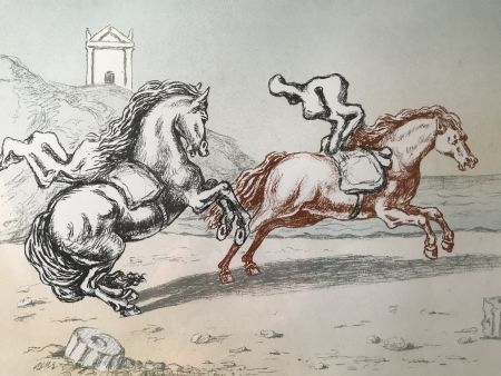 Litografia De Chirico - Cavalli in riva all'Egeo