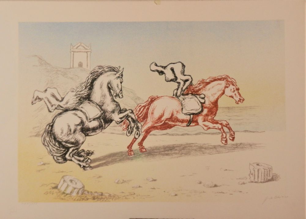 Litografia De Chirico - Cavalli sulla riva dell'Egeo