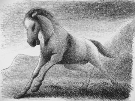 Litografia Grasselli - Cavallo che fugge