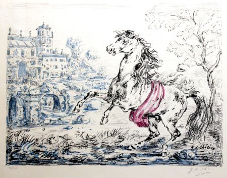 Litografia De Chirico - Cavallo e castello