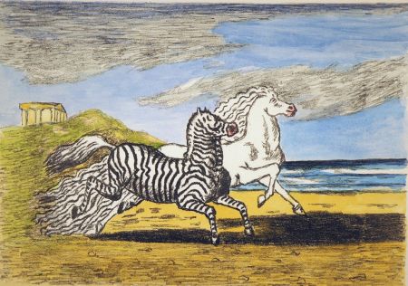 Litografia De Chirico - Cavallo e zebra II versione