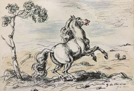Litografia De Chirico - Cavallo in libertà