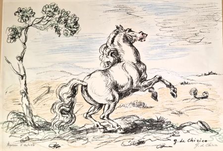 Litografia De Chirico - Cavallo in libertà