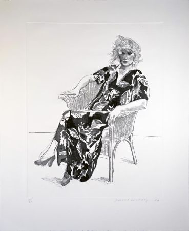 Incisione Hockney - Celia in Wicker Chair (Black State)