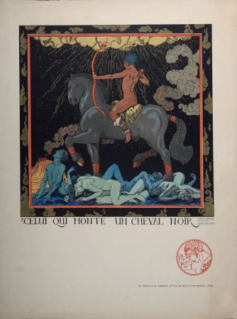 Litografia Barbier - Celui qui monte un cheval noir, 1916