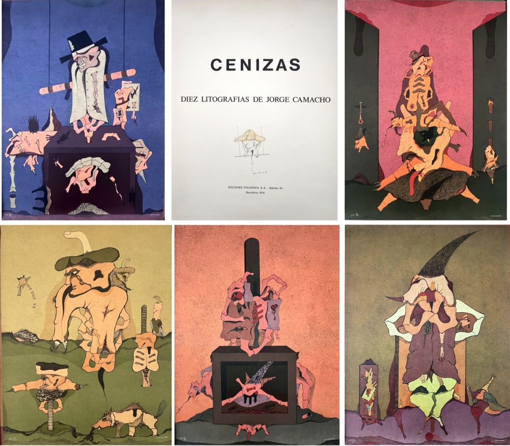 Litografia Camacho  - CENIZAS. Dix Lithographies de Jorge Camacho. Barcelona 1974. Album complet avec dessin original.